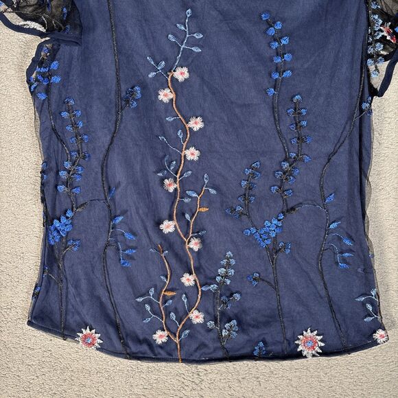 NWT CBR Top Womens Size‎ M Navy Blue Layered Mesh Embroidered Ditsy Forest Fairy - Picture 12 of 14